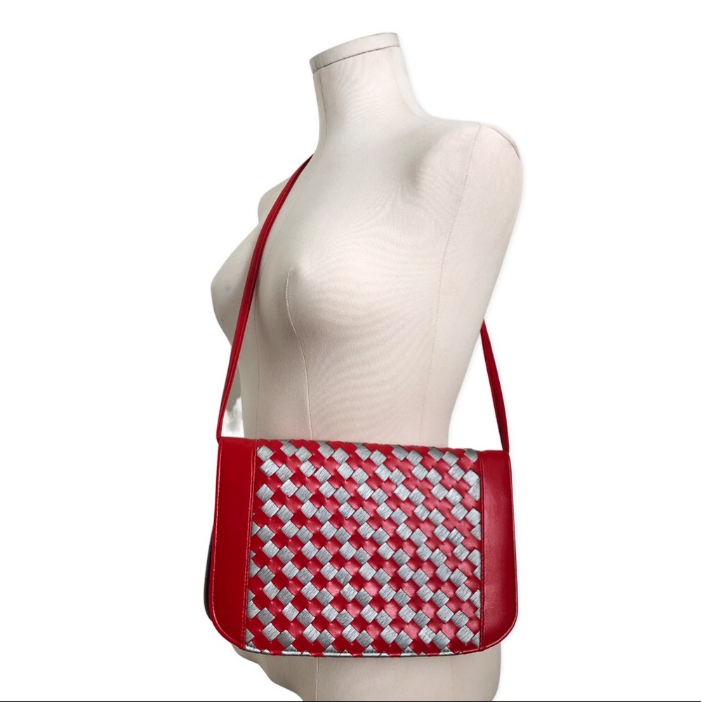 Vintage Woven Red and Silver Vegan Leather Purse